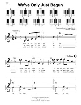 page one of We've Only Just Begun (Super Easy Piano)