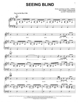 page one of Seeing Blind (Piano, Vocal & Guitar Chords (Right-Hand Melody))