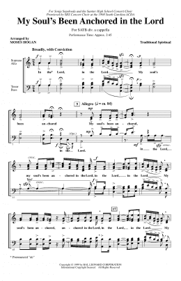 page one of My Soul's Been Anchored In De Lord (SATB Choir)