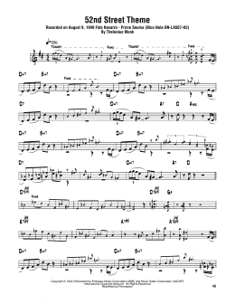 page one of 52nd Street Theme (Tenor Sax Transcription)
