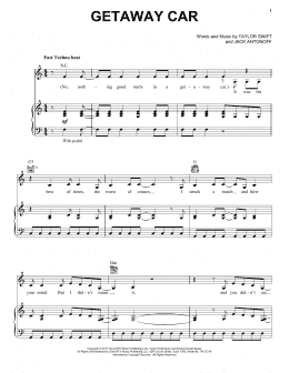 page one of Getaway Car (Piano, Vocal & Guitar Chords (Right-Hand Melody))