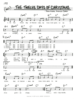 page one of The Twelve Days Of Christmas (Real Book – Melody, Lyrics & Chords)