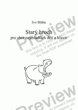 page one of STARÝ HROCH (Old Hippo) pro sbor nejmladších dětí a klavír (Czech words)