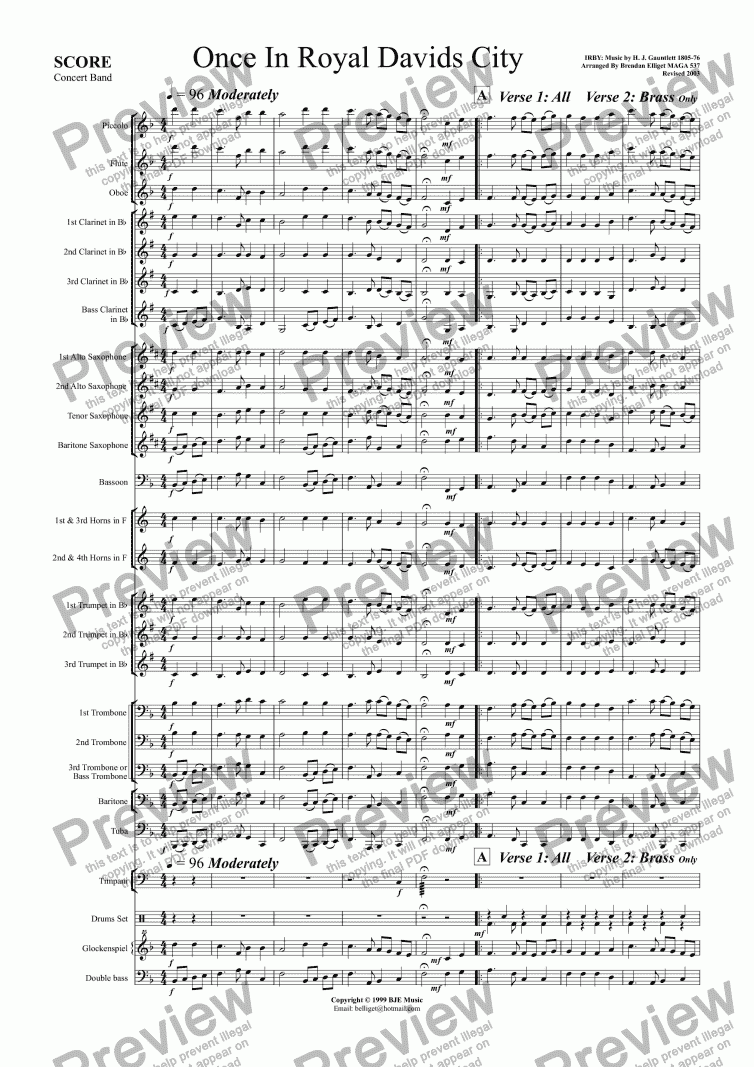 page one of Once In Royal David’s City (Christmas) - Concert Band