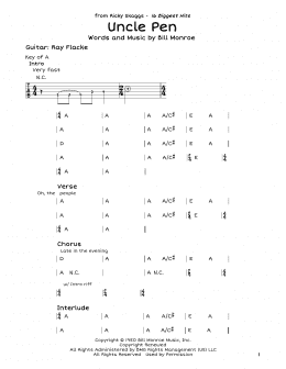 page one of Uncle Pen (Guitar Lead Sheet)
