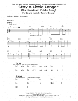 page one of Stay A Little Longer (The Hoedown Fiddle Song) (Guitar Lead Sheet)