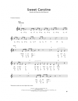 page one of Sweet Caroline (Harmonica)