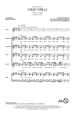 page one of Cheap Thrills (from Pitch Perfect 3) (arr. Deke Sharon) (SSAA Choir)