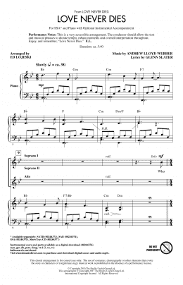 page one of Love Never Dies (arr. Ed Lojeski) (SSA Choir)