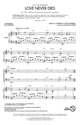 page one of Love Never Dies (arr. Ed Lojeski) (SATB Choir)
