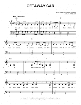 page one of Getaway Car (Easy Piano)