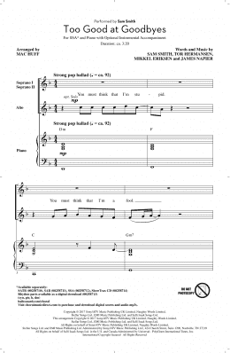 page one of Too Good At Goodbyes (SSA Choir)