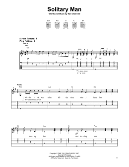 page one of Solitary Man (Easy Guitar Tab)