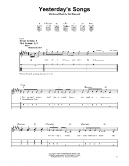 page one of Yesterday's Songs (Easy Guitar Tab)