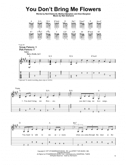 page one of You Don't Bring Me Flowers (Easy Guitar Tab)