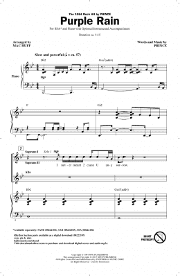 page one of Purple Rain (arr. Mac Huff) (SSA Choir)