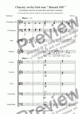 page one of Chacony. A Christmas Carol for school orchestra and choir