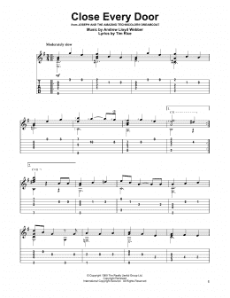 page one of Close Every Door (from Joseph and the Amazing Technicolor Dreamcoat) (Solo Guitar Tab)