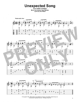 page one of Unexpected Song (from Song & Dance) (Solo Guitar Tab)
