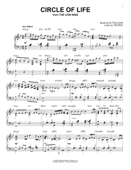 page one of Circle Of Life [Jazz version] (from The Lion King) (Piano Solo)