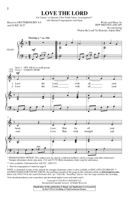 page one of Love The Lord (Unison Choir)