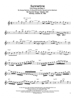page one of Summertime (Tenor Sax Transcription)
