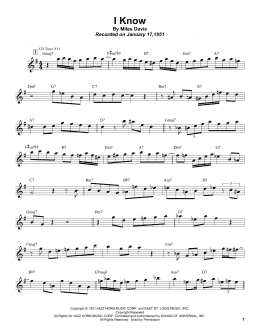 page one of I Know (Tenor Sax Transcription)