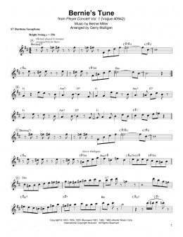 page one of Bernie's Tune (Baritone Sax Transcription)