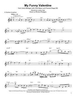 page one of My Funny Valentine (Baritone Sax Transcription)