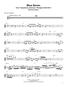 page one of Blue Seven (Tenor Sax Transcription)