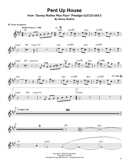 page one of Pent Up House (Tenor Sax Transcription)