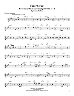 page one of Paul's Pal (Tenor Sax Transcription)