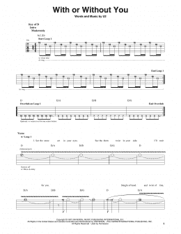page one of With Or Without You (Guitar Lead Sheet)