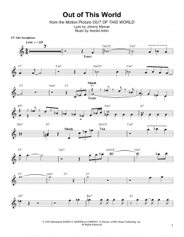 page one of Out Of This World (Alto Sax Transcription)