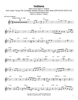 page one of Indiana (Back Home Again In Indiana) (Tenor Sax Transcription)