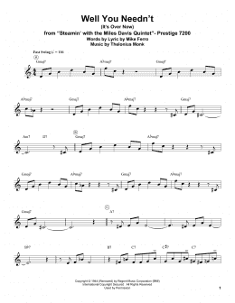 page one of Well You Needn't (It's Over Now) (Trumpet Transcription)