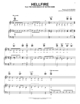 page one of Hellfire (from The Hunchback Of Notre Dame) (Piano, Vocal & Guitar Chords (Right-Hand Melody))