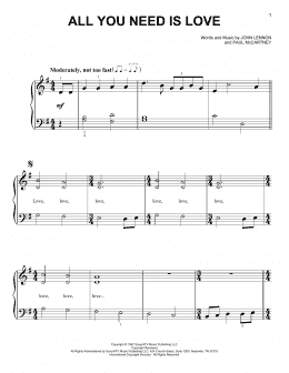 page one of All You Need Is Love (Very Easy Piano)