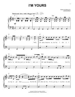 page one of I'm Yours (Very Easy Piano)