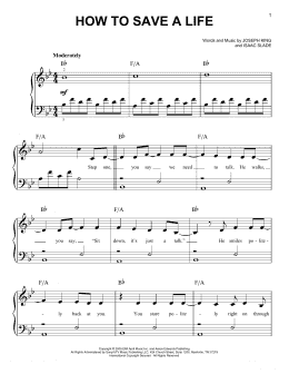 page one of How To Save A Life (Very Easy Piano)