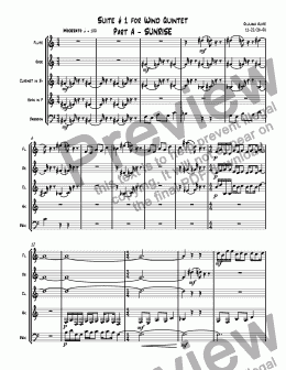 page one of Suite # 1 for Wind Quintet Part A - SUNRISE