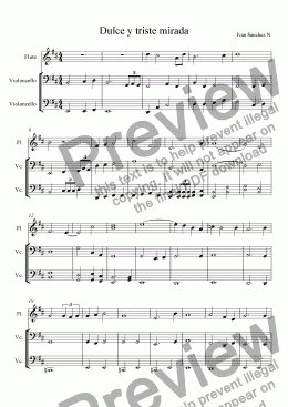 page one of dulce y triste mirada (For two Cellos and flute)