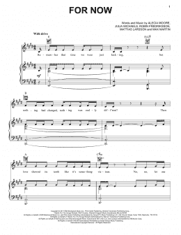 page one of For Now (Piano, Vocal & Guitar Chords (Right-Hand Melody))