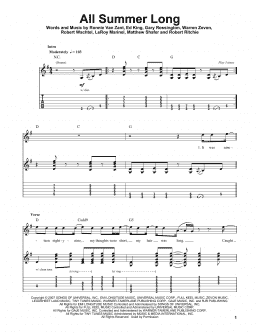 page one of All Summer Long (Guitar Tab (Single Guitar))