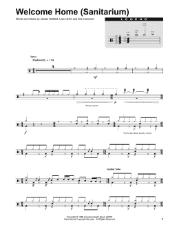 page one of Welcome Home (Sanitarium) (Drums Transcription)