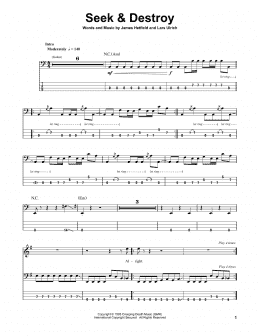 page one of Seek & Destroy (Bass Guitar Tab)