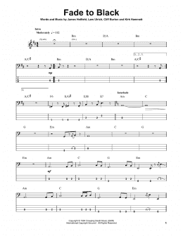 page one of Fade To Black (Bass Guitar Tab)