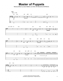 page one of Master Of Puppets (Bass Guitar Tab)