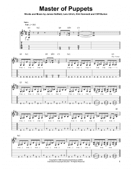 page one of Master Of Puppets (Guitar Tab (Single Guitar))