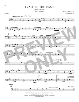 page one of Trashin' The Camp (Pop Version) (from Tarzan) (Cello Solo)